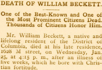 Newspaper clipping of obituary for William Beckett.