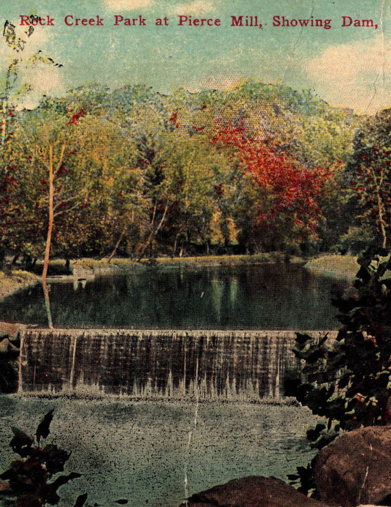 Postcard view of the waterfall at Peirce Mill in autumn