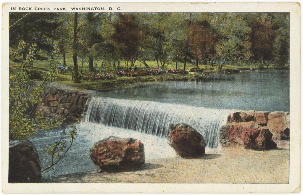 A vibrantly colored vintage postcard of the waterfall near Peirce Mill