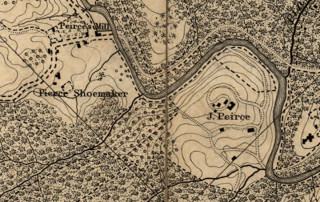 Detail of an old map of Washington, DC showing location of Joshua Peirce's Linnaean Hill Estate. The regularly spaced trees on this represent fruit orchards