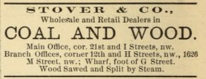 Listing for "Stover & Co., Wholesale and Retail Dealers in Coal and W"ood