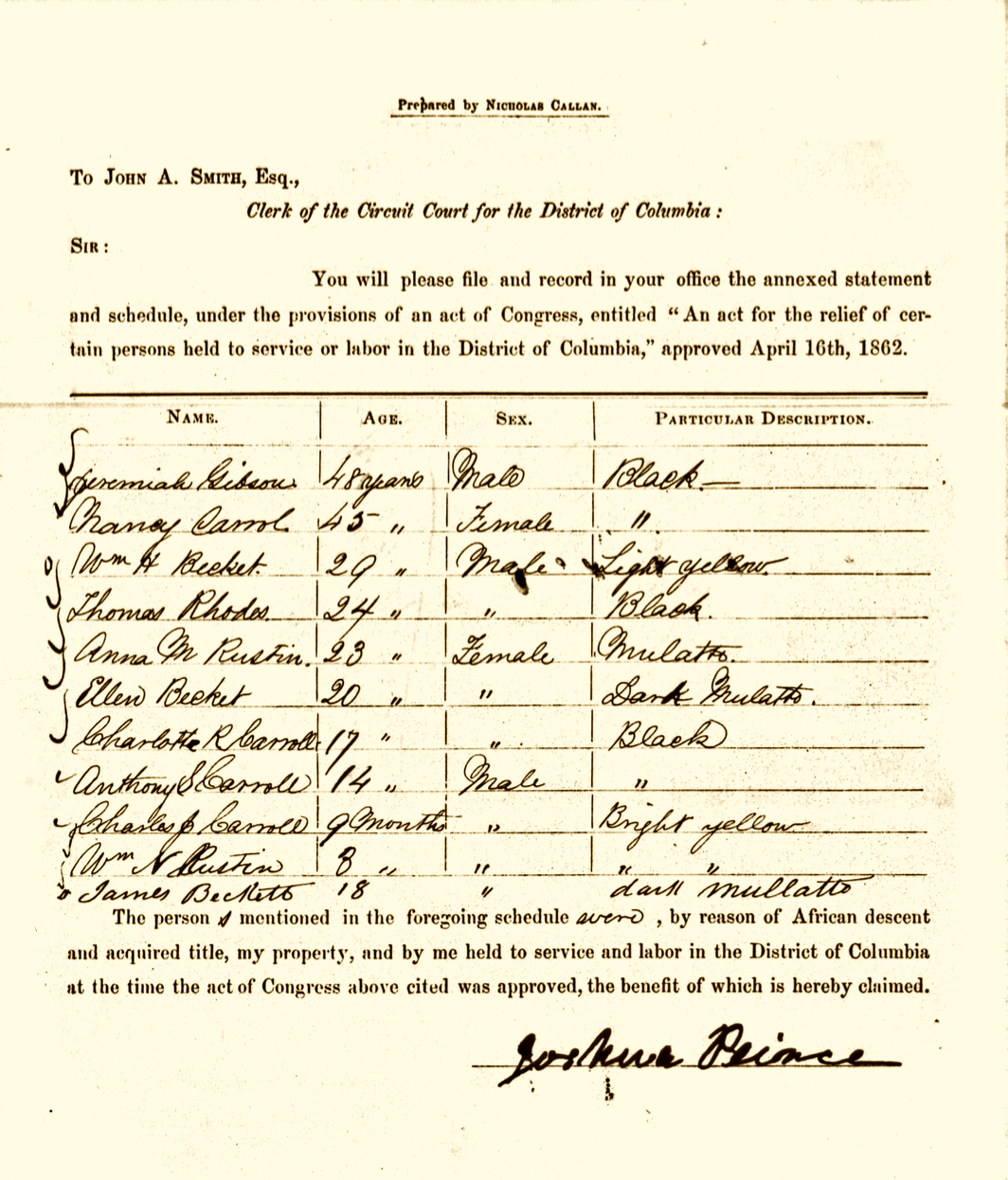 Joshua Peirce Compensation Petition