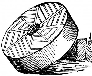 Black and white drawing of a mill stone